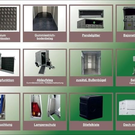 Auszug aus dem Viehanhängerkatalog mit mehreren Bildern und Daten