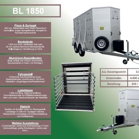 Auszug aus dem Viehanhängerkatalog mit mehreren Bildern und Daten