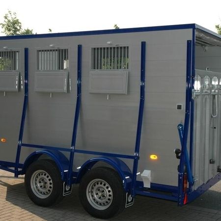 Aufnahme eines Pferdeanhängers mit blauen Zierleisten