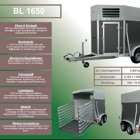 Auszug aus dem Viehanhängerkatalog mit mehreren Bildern und Daten
